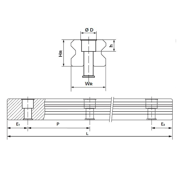 Направляющая RGR45RP L=204 см (роликовая) TECHNIX (чертёж)