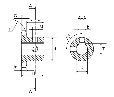 Звездочка специального стандарта со ступицей для цепи: 16B-1, 1" x 17,02 mm, Z=22 12SE022 TECHNIX