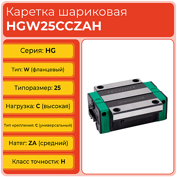 Линейная каретка HGW25CCZAH шариковая высокой нагрузки TECHNIX