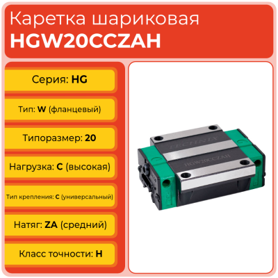 Линейная каретка HGW20CCZAH шариковая высокой нагрузки TECHNIX Линейная каретка HGW20CCZAH шариковая высокой нагрузки TECHNIX