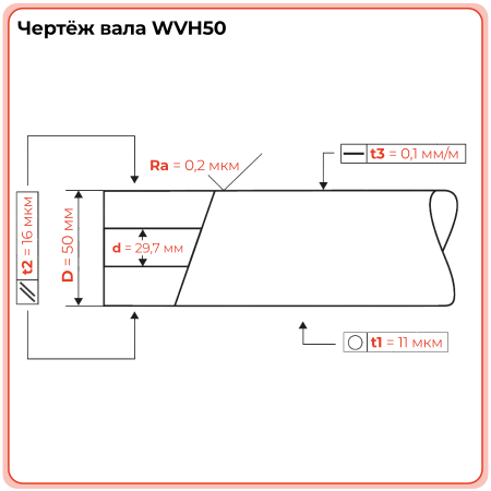 Вал прецизионный полый хромированный WVH50 TECHNIX