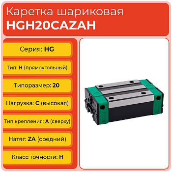 Линейная каретка HGH20CAZAH шариковая высокой нагрузки TECHNIX