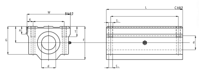 Линейный подшипник в сборе с корпусом SCS30-L-UU TECHNIX (чертёж)