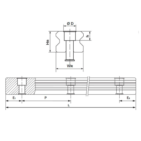 Направляющая RGR45RP L=400 см (роликовая) TECHNIX (чертёж)