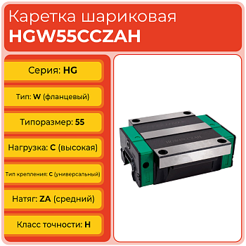 Линейная каретка HGW55CCZAH шариковая высокой нагрузки TECHNIX Линейная каретка HGW55CCZAH шариковая высокой нагрузки TECHNIX