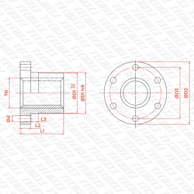 Гайка трапецеидальная с фланцем бронзовая BFM 50-8-D (диаметр 50 мм, шаг 8 мм) правая резьба TECHNIX PRO