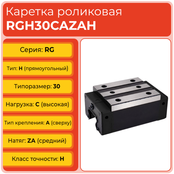 Линейная каретка RGH30CAZAH роликовая сверхвысокой жёсткости и нагрузки TECHNIX