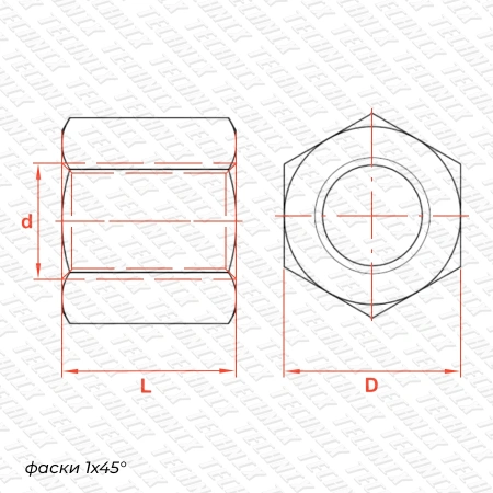 Гайка шестигранная трапецеидальная сталь SKM 18-4-G (диаметр 18 мм, шаг 4 мм) левая резьба TECHNIX PRO