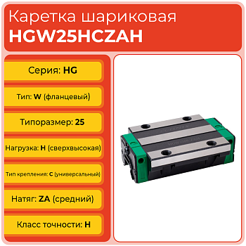 Линейная каретка HGW25HCZAH шариковая высокой нагрузки TECHNIX