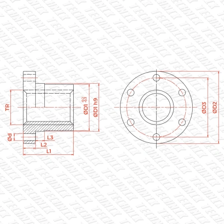 Гайка трапецеидальная с фланцем сталь SFR 80-10-D (диаметр 80 мм, шаг 10 мм) правая резьба TECHNIX PRO