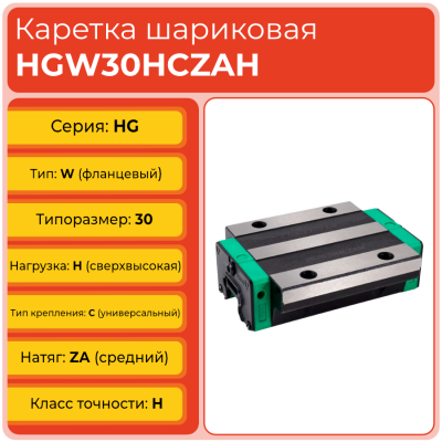Линейная каретка HGW30HCZAH шариковая высокой нагрузки TECHNIX Линейная каретка HGW30HCZAH шариковая высокой нагрузки TECHNIX