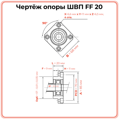 Опора ШВП FF20 (диаметр 20 мм) фланцевая C7 TECHNIX