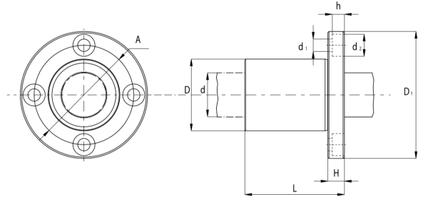 Линейный подшипник LMEF50-UU (KBF50PP) TECHNIX (чертёж)