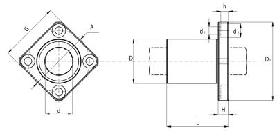 Линейный подшипник LMEK25-UU (KBK25PP) TECHNIX (чертёж)