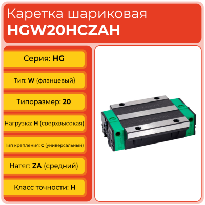 Линейная каретка HGW20HCZAH шариковая высокой нагрузки TECHNIX Линейная каретка HGW20HCZAH шариковая высокой нагрузки TECHNIX