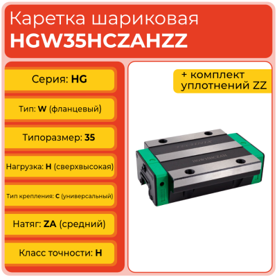 Линейная каретка HGW35HCZAHZZ шариковая высокой нагрузки TECHNIX