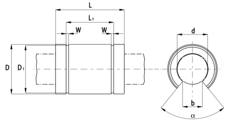 Линейный подшипник LME20-UU-OP (KBO2045PP) TECHNIX (чертёж)